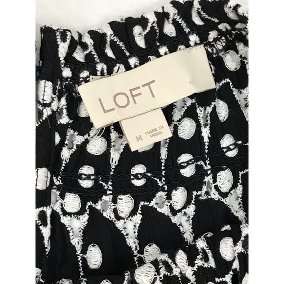 Ann Taylor Loft Black & White Eyelet Smocked Yoke Swing Dress Size Medium - Picture 7 of 11